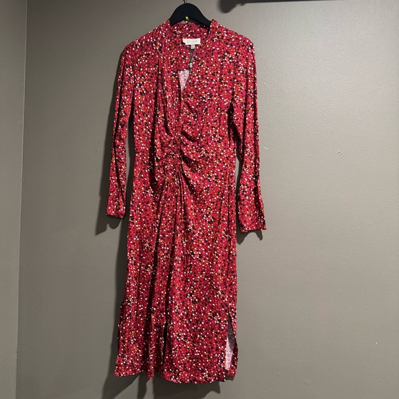 Hobbs London Hatty Jersey Red Multi Ruffled  Long Sleeve Dress Size 10 - Picture 1 of 10